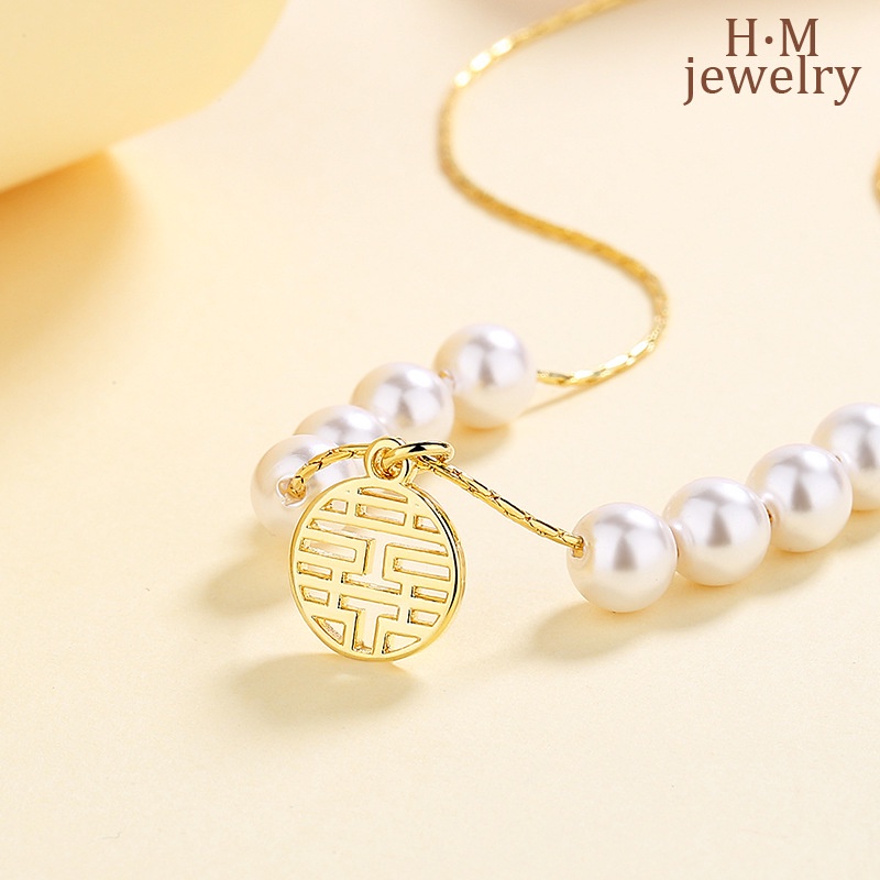 Fu Kalung Rantai Dengan Liontin Karakter Xi Untuk Wanita