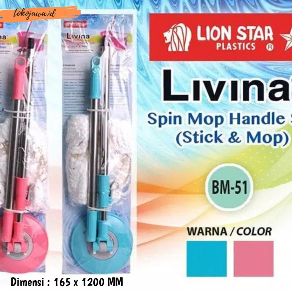 Lion Star BM-51 Livina Spin Mop Handle Set (stick & mop) alat pel lantai otomatis pel lantai putar