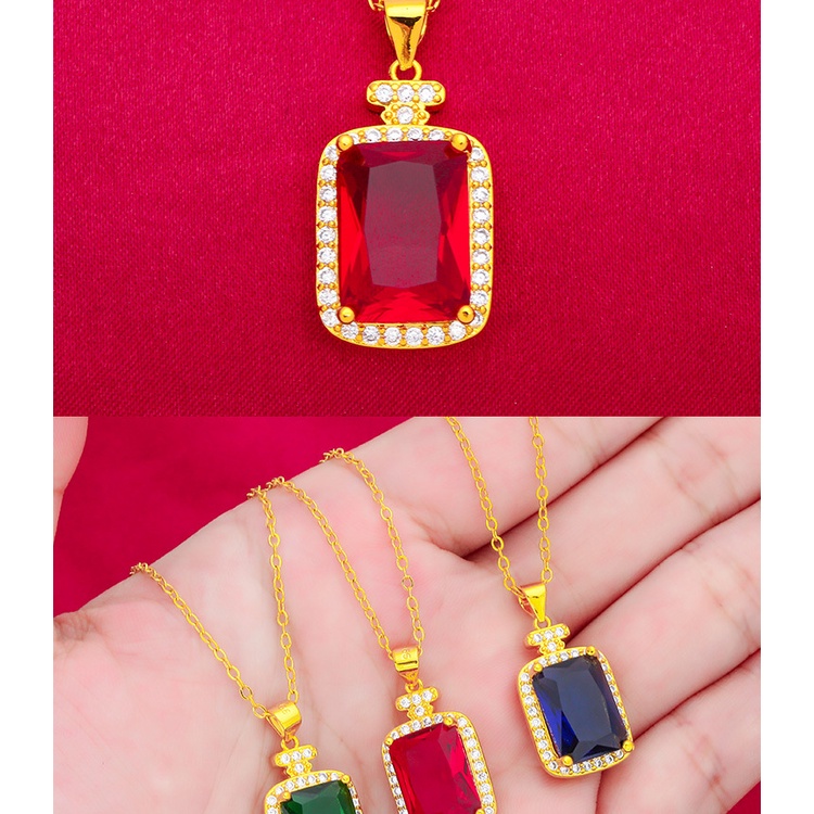 Kalung Liontin Botol Parfum Sapphire Ruby Lapis Emas Asli Kadar 375 Hias Berlian Gaya Bangkok