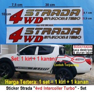 sticker stiker list strip body bak mobil mitsubishi strada triton l200 4wd intercooler turbo - set