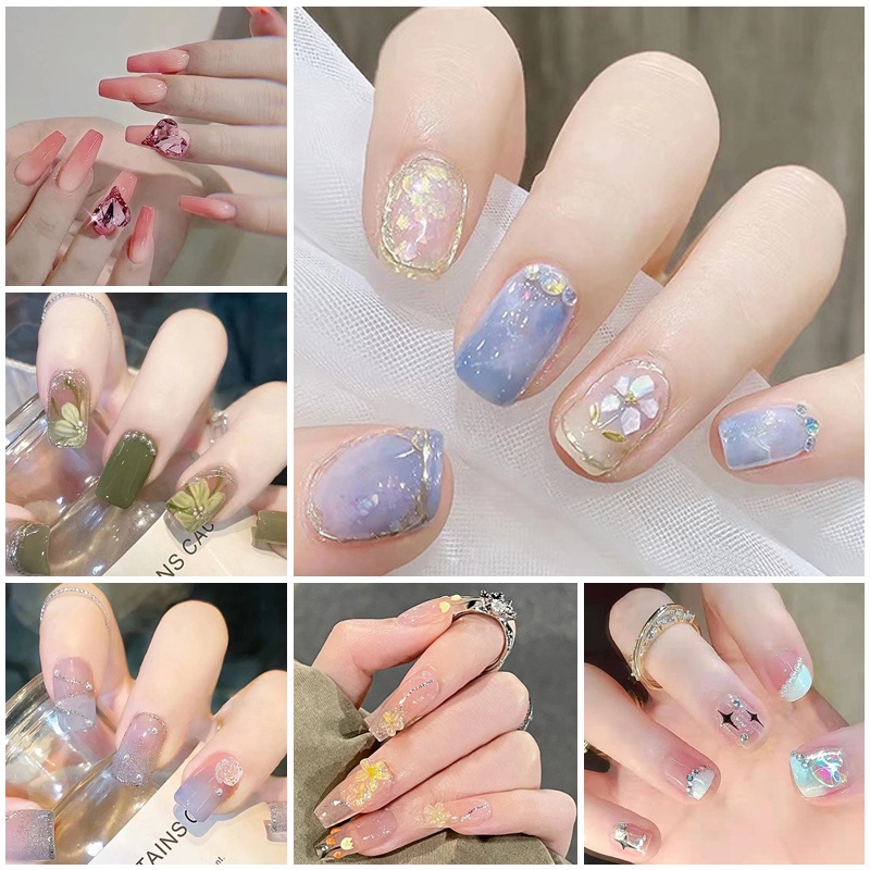 Z351-397 24pcs / Kotak Kuku Palsu Full Cover Hias Berlian Imitasi Untuk Nail Art