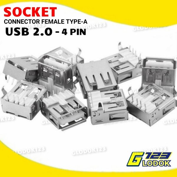 Socket Konektor Soket USB 2.0 Type A Female 4Pin PCB Mount Tekuk 90