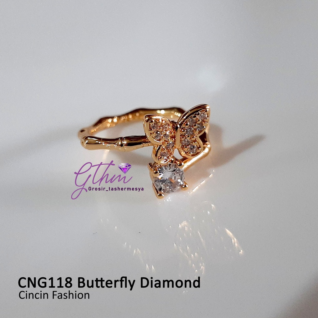 Cincin Butterfly Diamond Solitaire Anti karat Gold Plated Perhiasan fashion Import Premium CNG118 GTHM