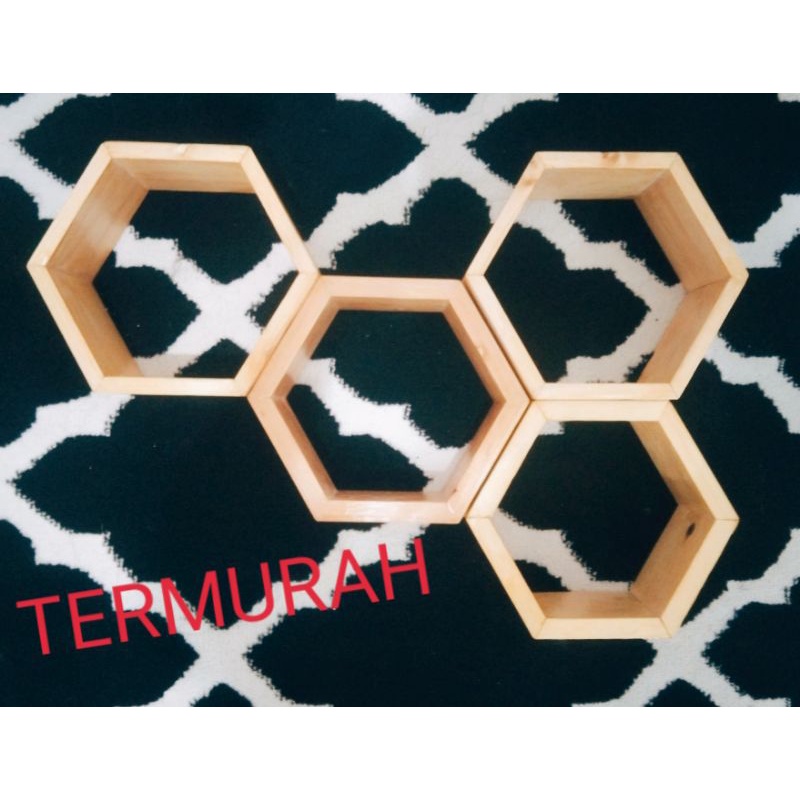 hexagonal hiasan rak dinding/jati belanda/