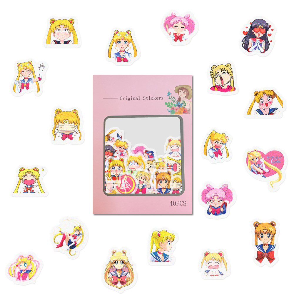 Anime Sailor Moon Cartoon and Paper Handbook Sticker Pack Album Diary Book DIY Handbook Sticker 40 Pieces