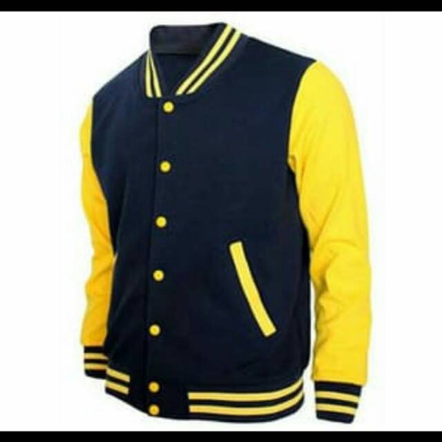 JAKET BASEBALL HITAM KUNING POLOS