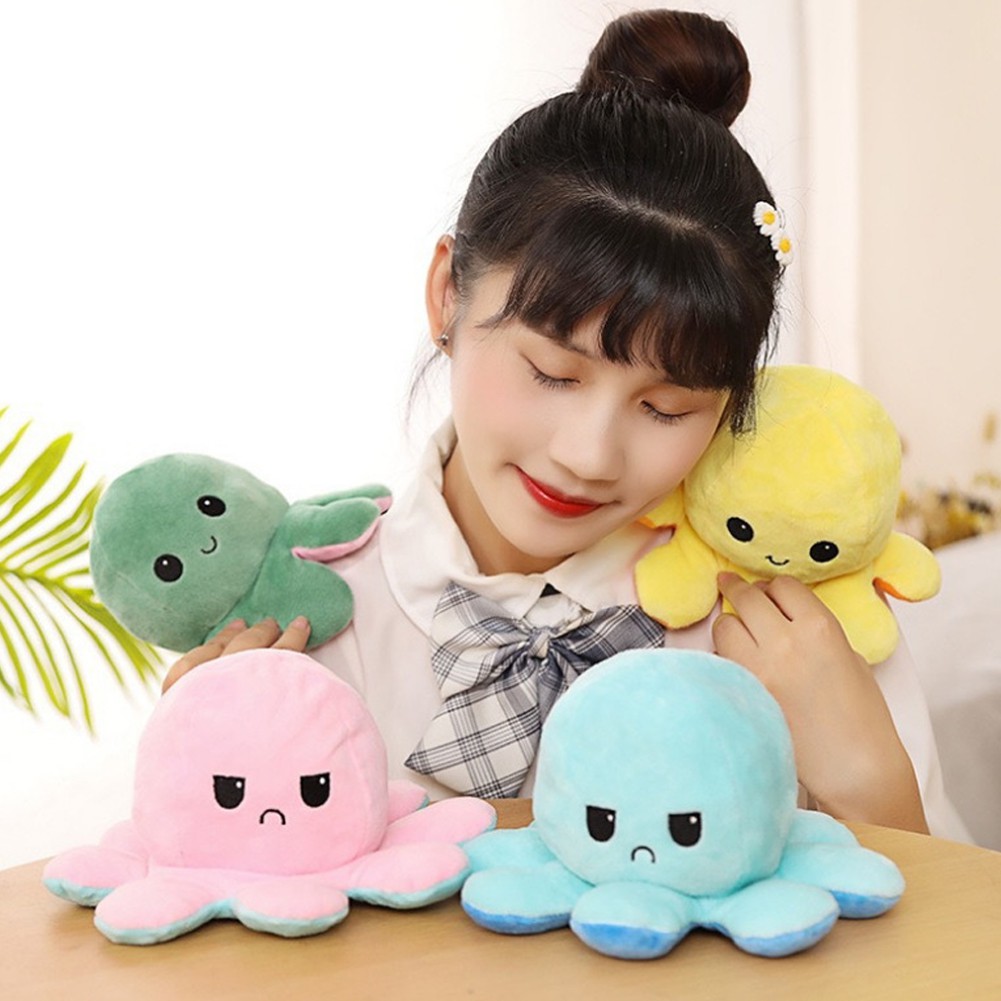 【TK】Mainan Boneka Gurita Warna-Warni Dapat Dibalik Bahan Plush Untuk Dekorasi Rumah Tiktok Mainan