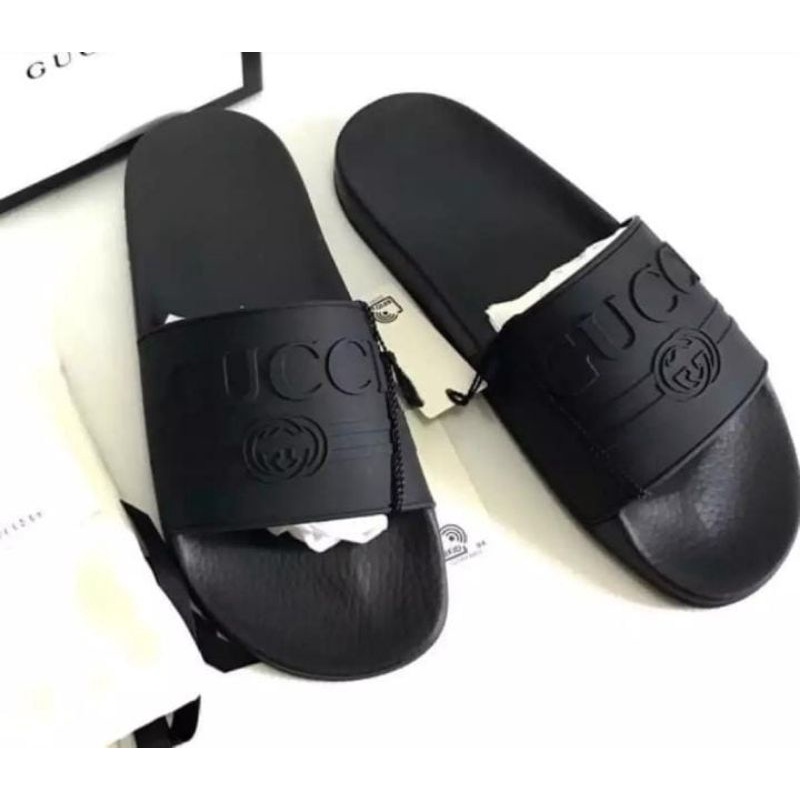 PROMO.. Sandal slop Gucci full black doft pria dan wanita