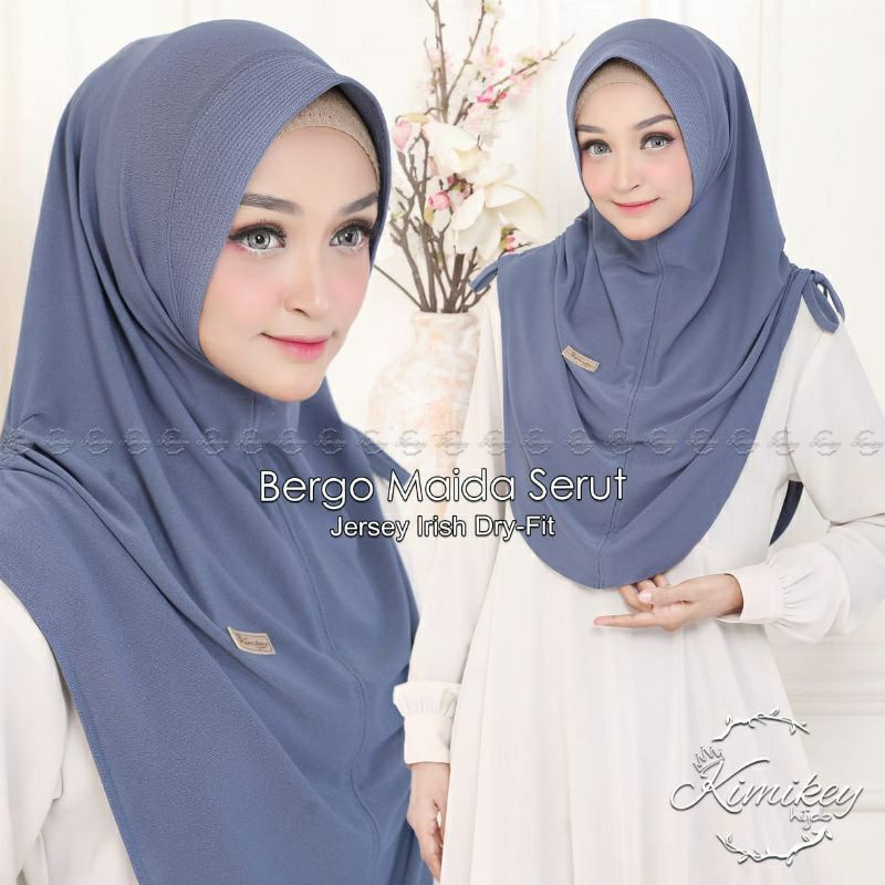 jilbab bergo maida serut ori kimikey / hijab serut kanan kiri / jilbab instan jersey