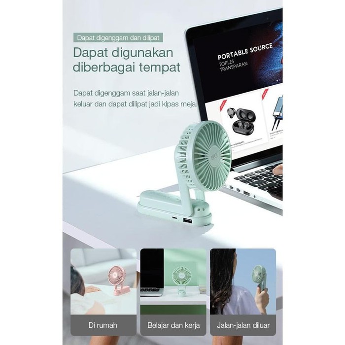 Robot Mini Fan Portable RT-BF11 Kipas Angin Mini Foldable 2000mah ORIGINAL WARNA HIJAU