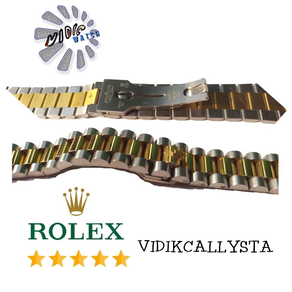 Tali Strap Rantai Rolex 20mm Stainless steel Jam Rolex President Kombinasi Silver Gold