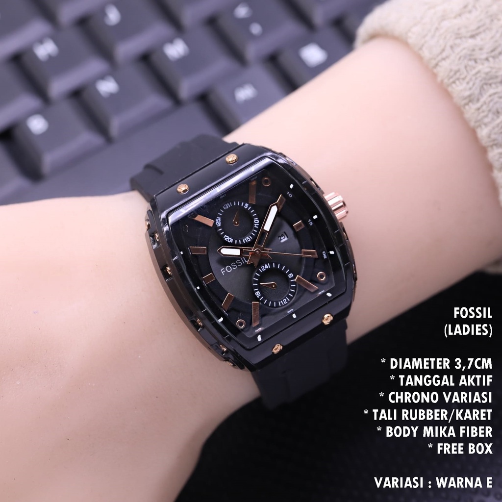 JAM TANGAN WANITA FASHION TALI RUBBER BODY OVAL TANGGAL AKTIF