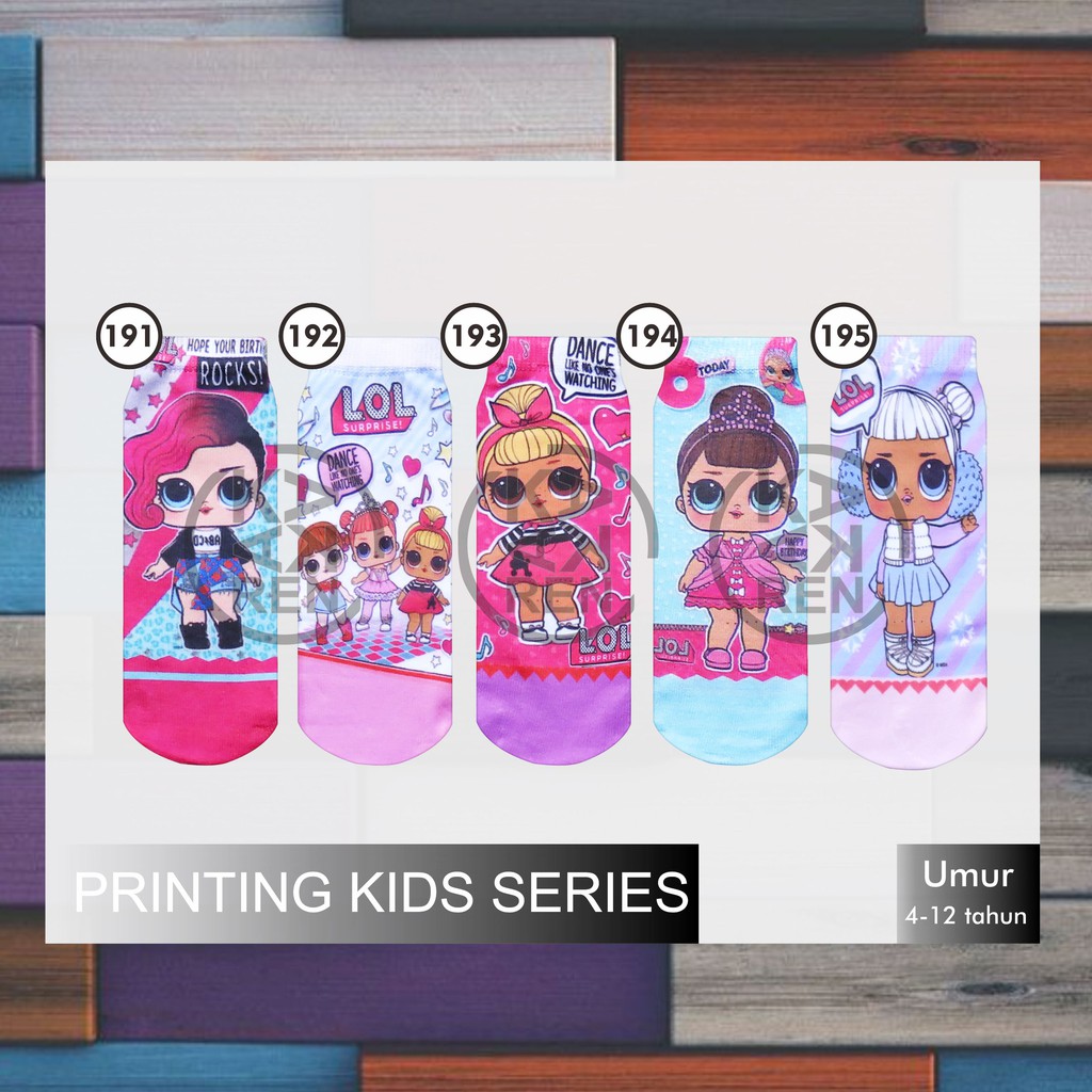 Kaos Kaki Printing Anak Karakter LOL, Hello Kitty, Naruto K