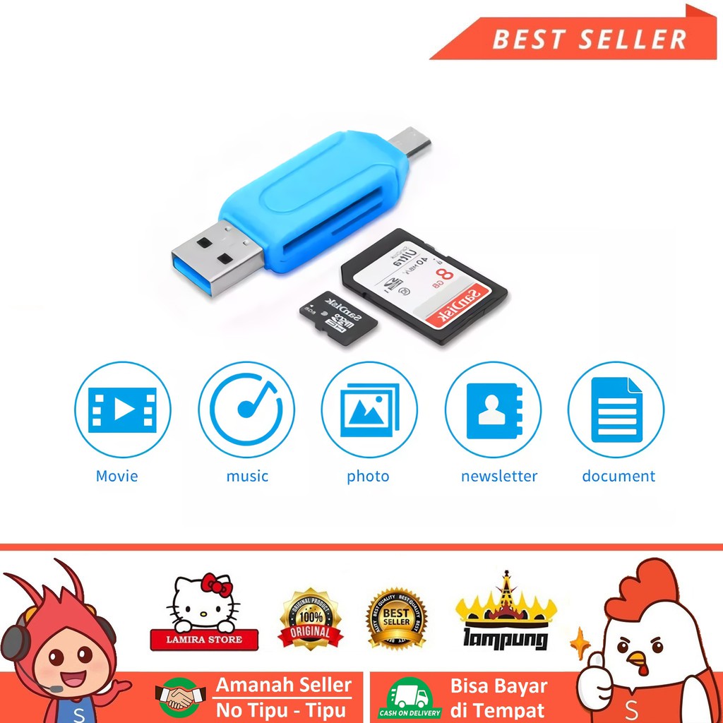 CARD READER OTG / 2 IN 1 USB OTG PEMBACA KARTU MIKRO USB OTG TF SD KARTU MEMORI ADAPTOR / CARDREADER