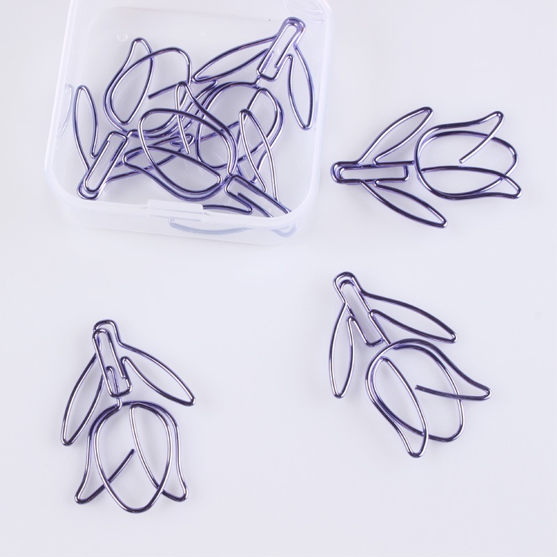 12pcs/box Purple Tulip Shaped Photos Tickets Notes Letter Paper Clip Stationery