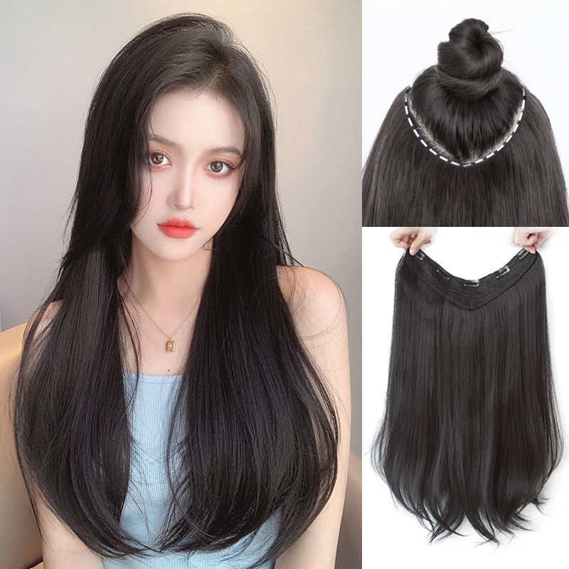 Hair Clip Rambut Asli∈Micro-roll wig piece one-piece wig wanita rambut panjang meningkatkan volume b