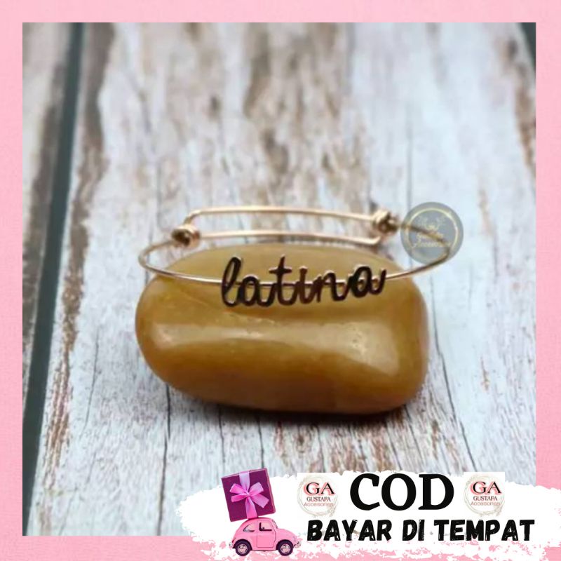 Gelang Bulat Titanium Hits Gold Rosegold Silver Custom Nama Inisial Huruf Wanita Anak Kekinian murah