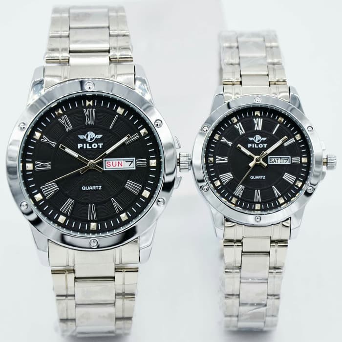 Jam Tangan Pilot Couple 8190 Rantai Silver Stainless Steel Buruan