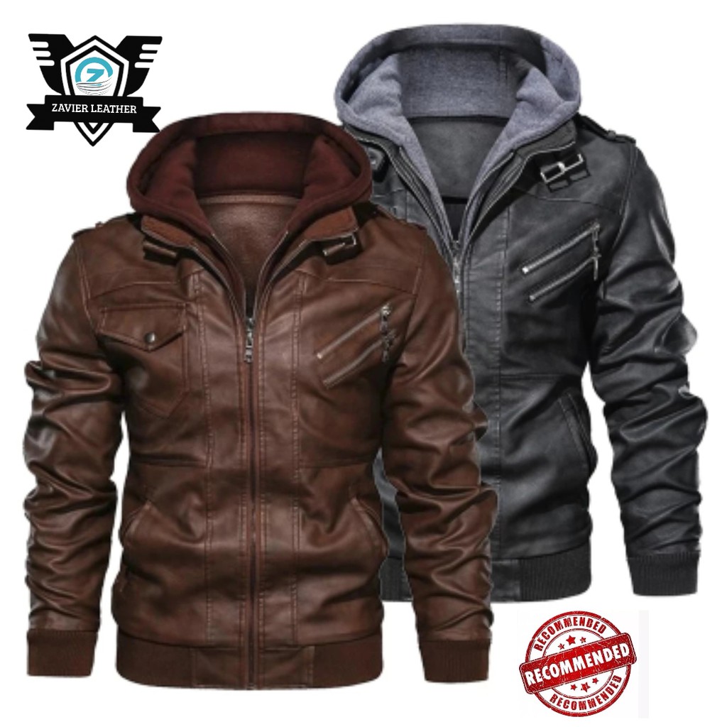 jaket pria semi kulit ggs ukuran jumbo/jaket motor kupluk