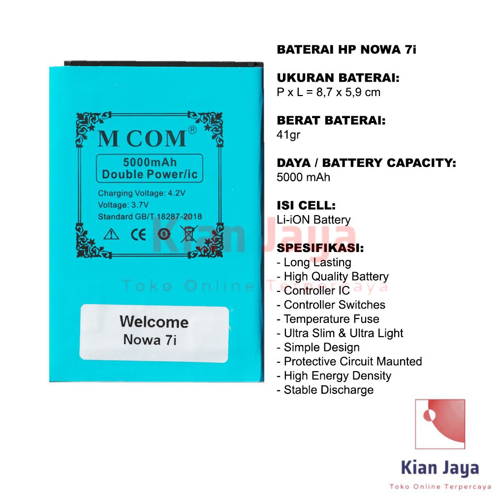 MCOM Baterai Hp Nowa 7i Original Double Power Batre Batrai Battery Ori