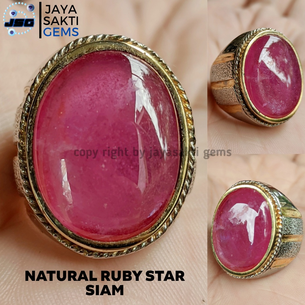 Natural Batu Akik Permata Pink Star Ruby Corundum Mewah Ring Perak PRSC02