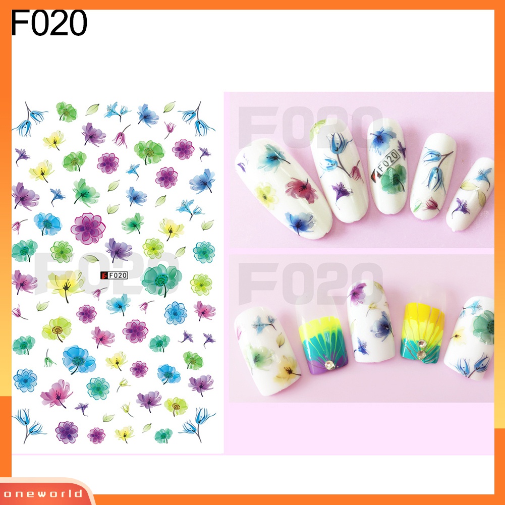 (ONWO) 1 Lembar Stiker Nail Art DIY Motif Bunga / Kupu-Kupu