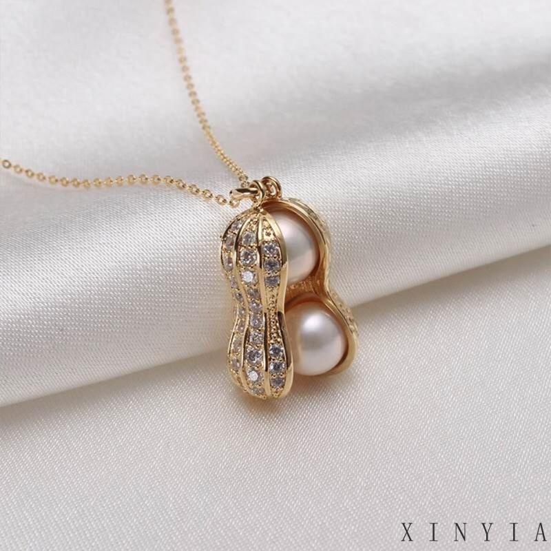 Kalung Liontin Mutiara Kacang Lapis Perak Warna Rose Gold