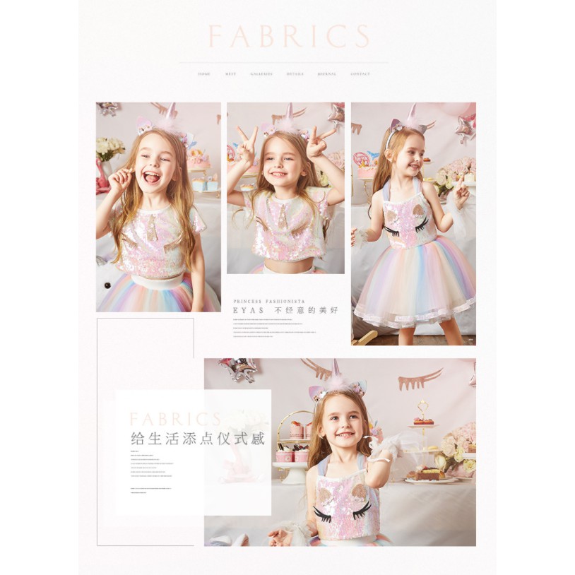 Dress Unicorn Tutu / Dress Sequin Rainbow Gaun Anak Perempuan Pesta Elegan Formal