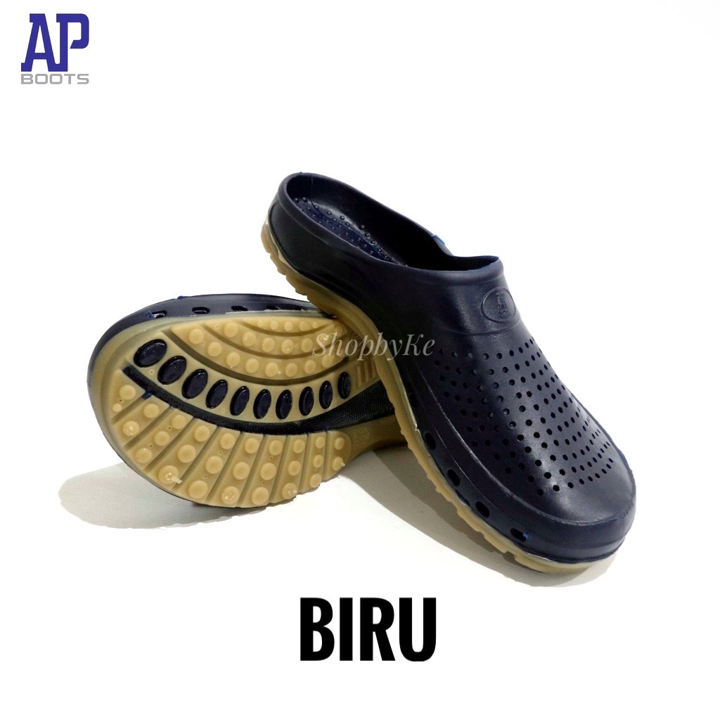 AP CLOGS Warna Hitam, Biru, Coklat Size 37-42 -  Sandal Sepatu Karet Pria Selop - Sandal AP Clogs - Sandal Operasi Baim