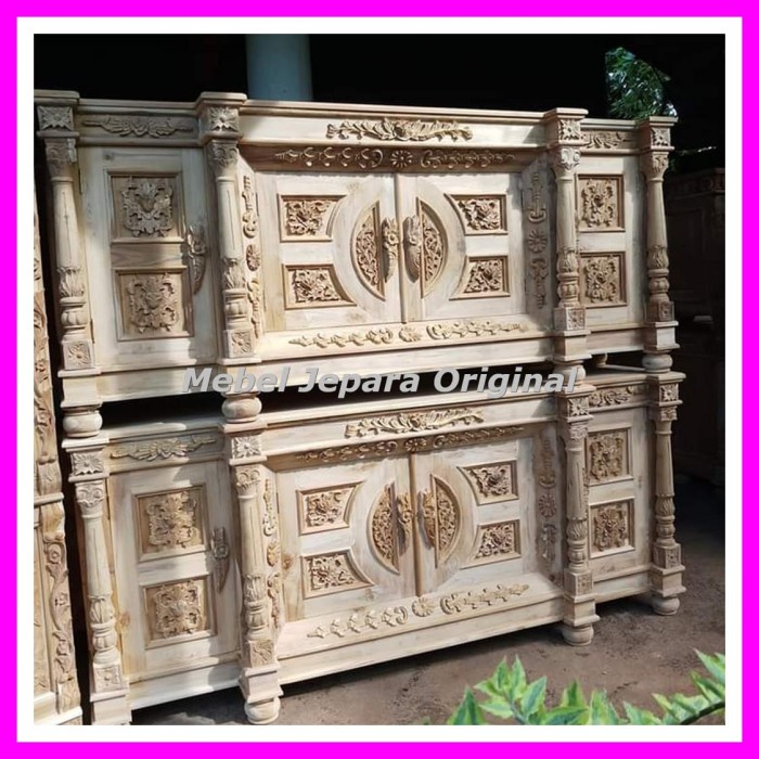 Bufet Meja Tv Full Ukir Kayu Jati - Lemari Pendek Kayu Jati Mentahan Original