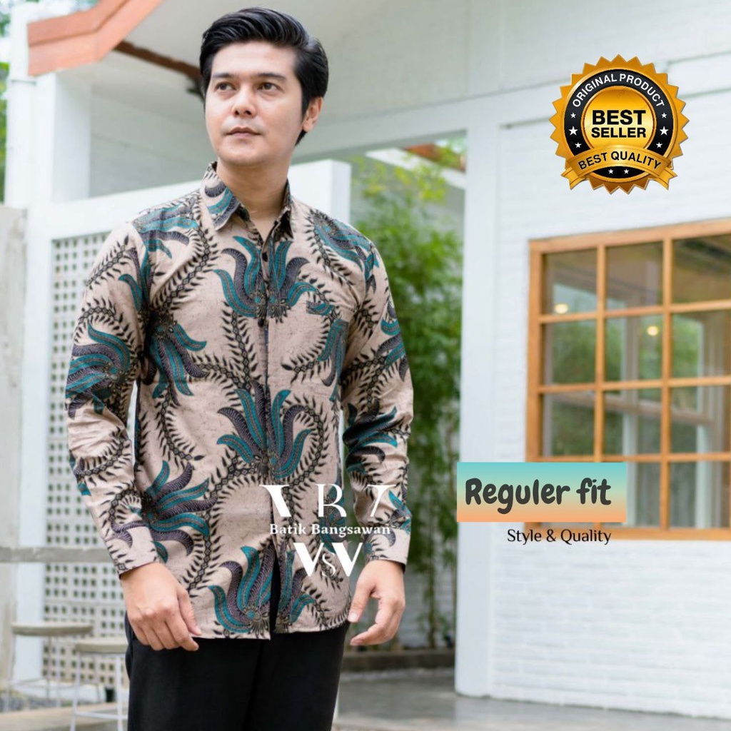 Batik Pria Lengan Panjang BATIK HRB026 motif KERATONAN size M L XL XXL Reguler