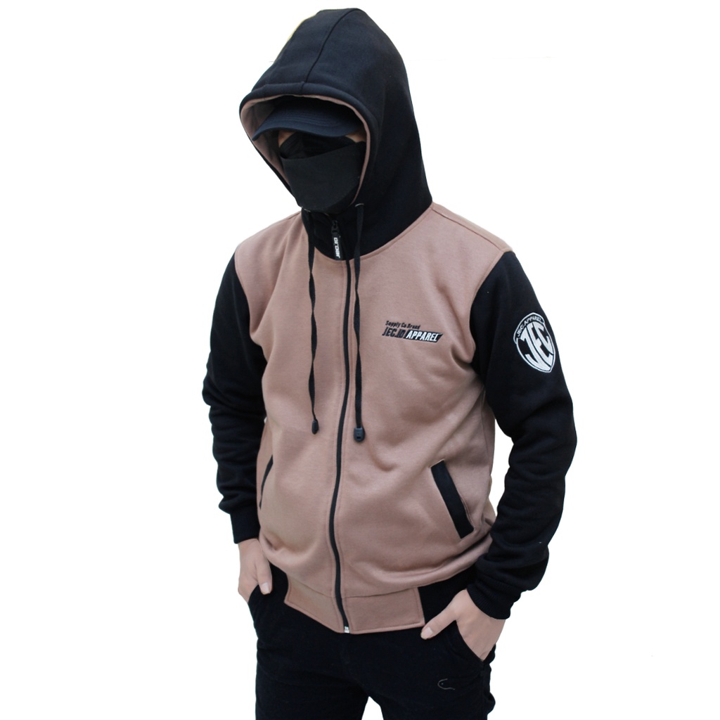 Jaket Sweater Hoodie Zipper Jec Apparel Premium Mocca Hitam