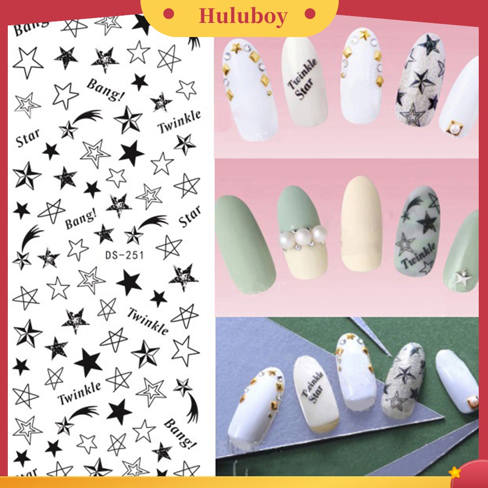 Huluboy Huluboy♡ Stiker Kuku Motif Bunga / Bulu / Kupu-Kupu / Tulisan Untuk DIY Manicure