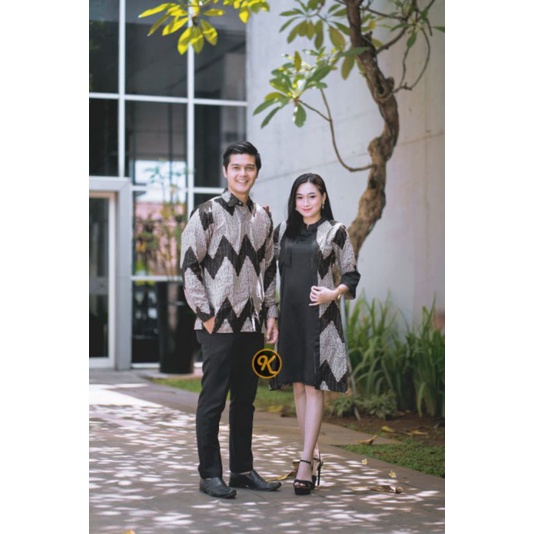 Dress Batik Couple Set Pakaian Couple Zigzag Karyaku Kemeja Batik Pria Premium High Quality Tunik Batik Couple-2