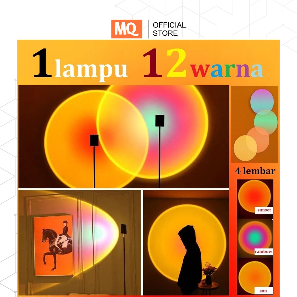 MQ sunset lamp Lampu Tidur Proyektor Led Motif Matahari Terbenam Warna Pelangi Kamar Tidur