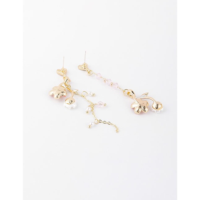 LRC Anting Tusuk Fashion Color Sakura Branch Love Pearl Flower Asymmetric D98381
