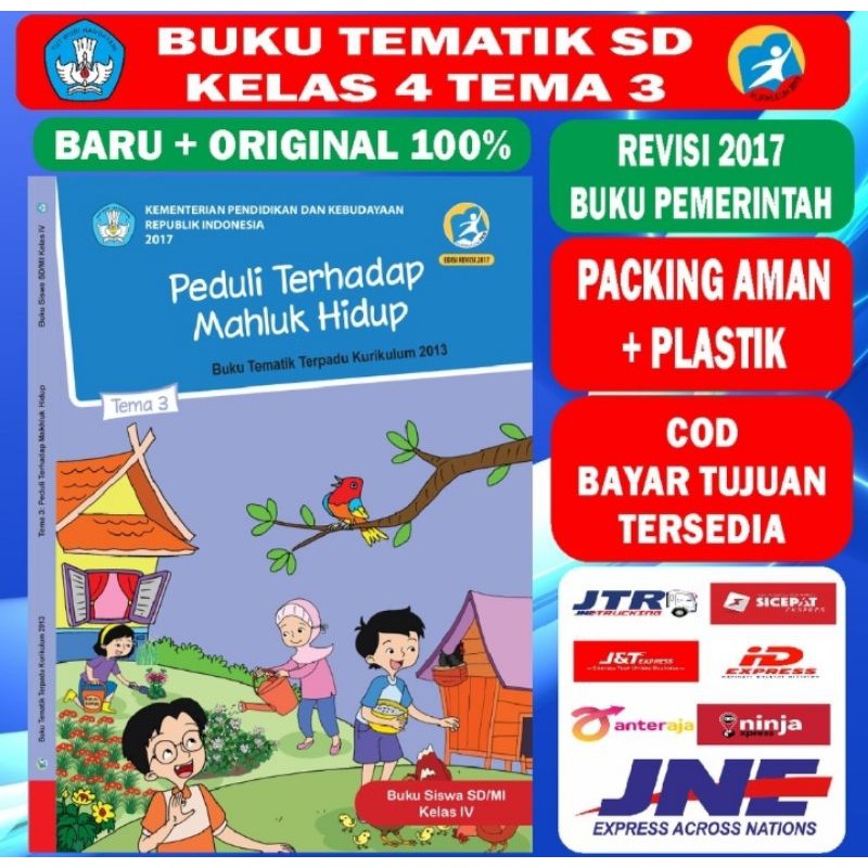 ORI paket buku teks Tematik k13 Dikbud kelas 4 tema 3,4,5 semester 1 edisi revisi terbaru