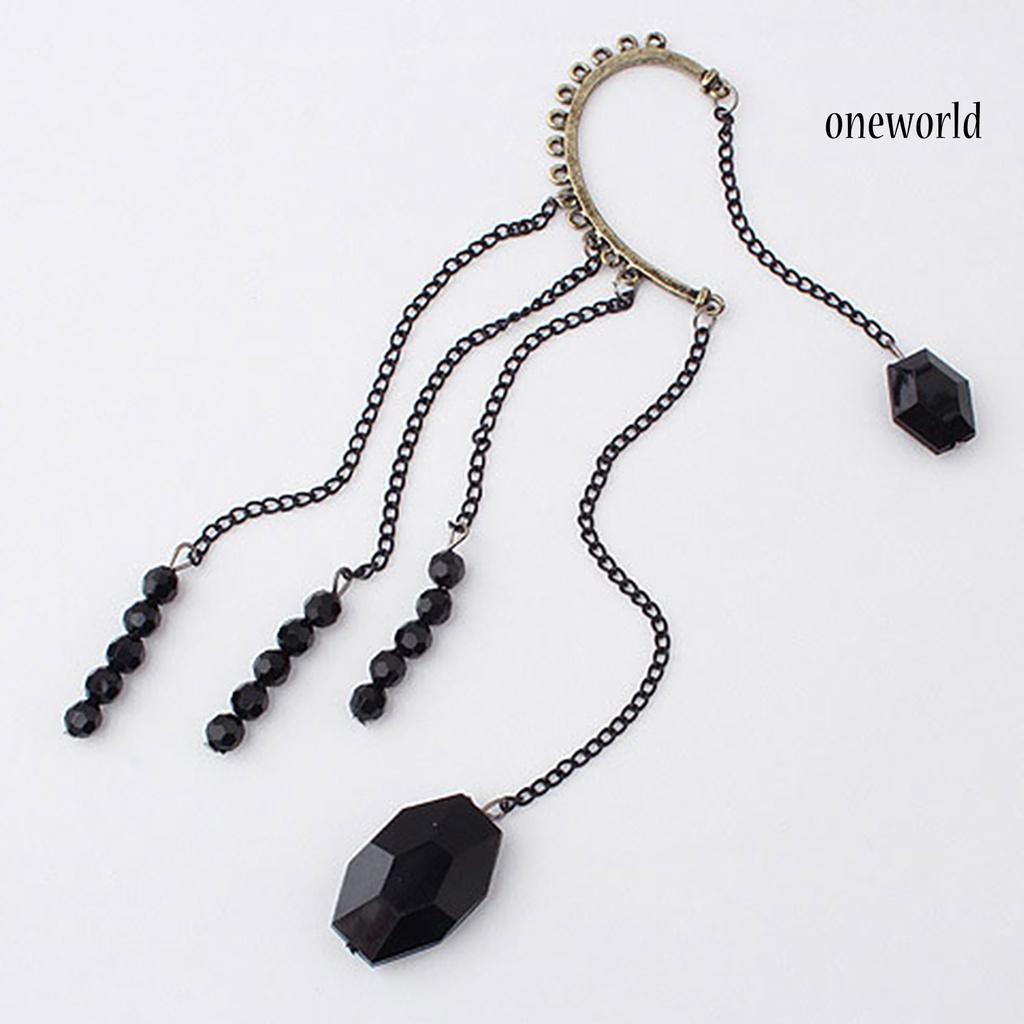 OW@ Lady Earring Jewelry Metal Black Artificial Gem Earing for Party