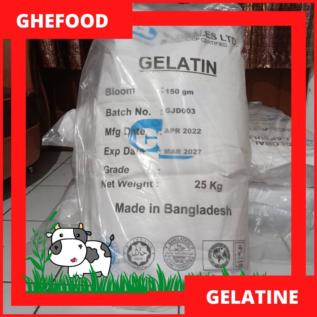

1 sak (25 Kg) Gelatine Powder/Gelatin Bubuk Sapi Premium Import Halal MUI