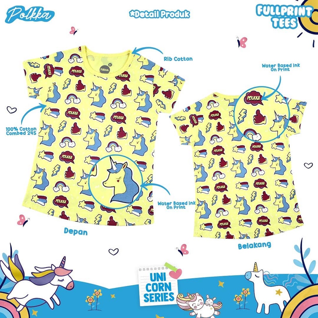 KAOS ANAK PEREMPUAN MOTIF UNICORN FULLPRINT USIA 2-8 TAHUN