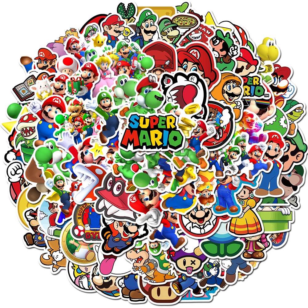 50/100 PCS Cartoon Super Mario Stickers For Chidren Kids Toy Waterproof Sticker to DIY Laptop Bicycle Helmet Car Decals