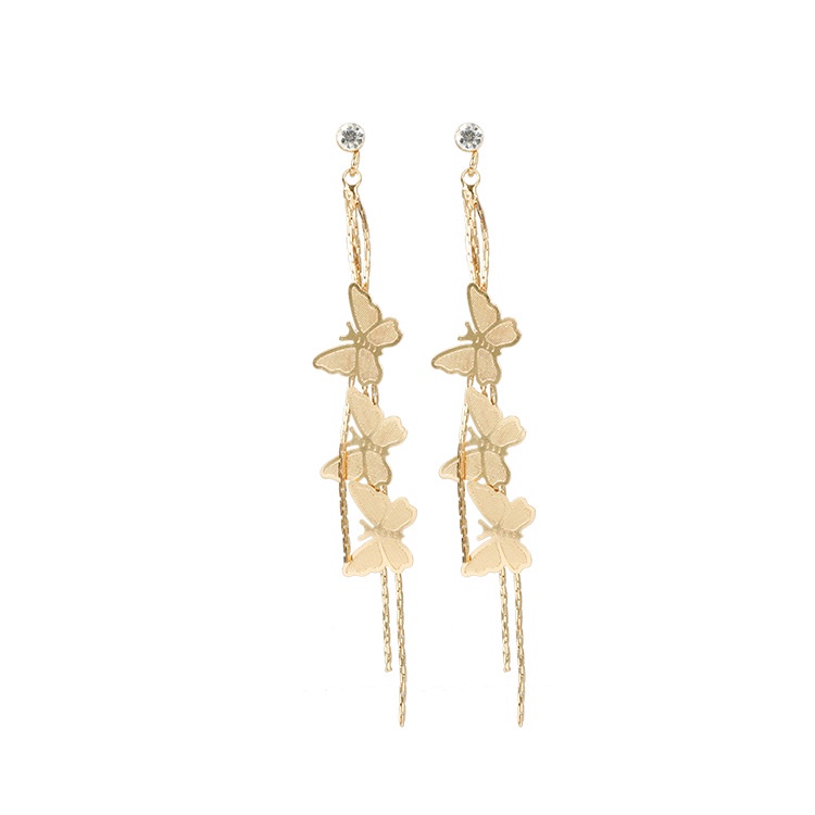 Sterling silver jarum kupu-kupu rumbai panjang pribadi liar anting-anting Korea gaya chic dan unik s