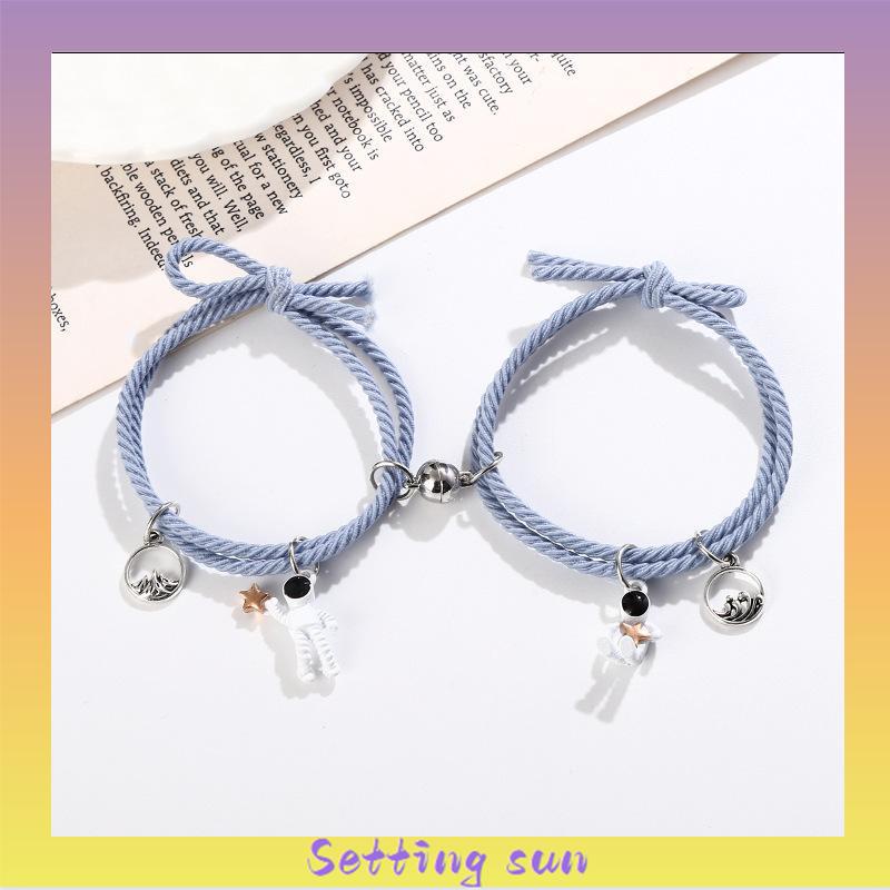 2 Pc Korea Ins Gelang Astronot Pasangan Rantai Magnet Gelang Dikepang Cinta Hadiah Lucu TN