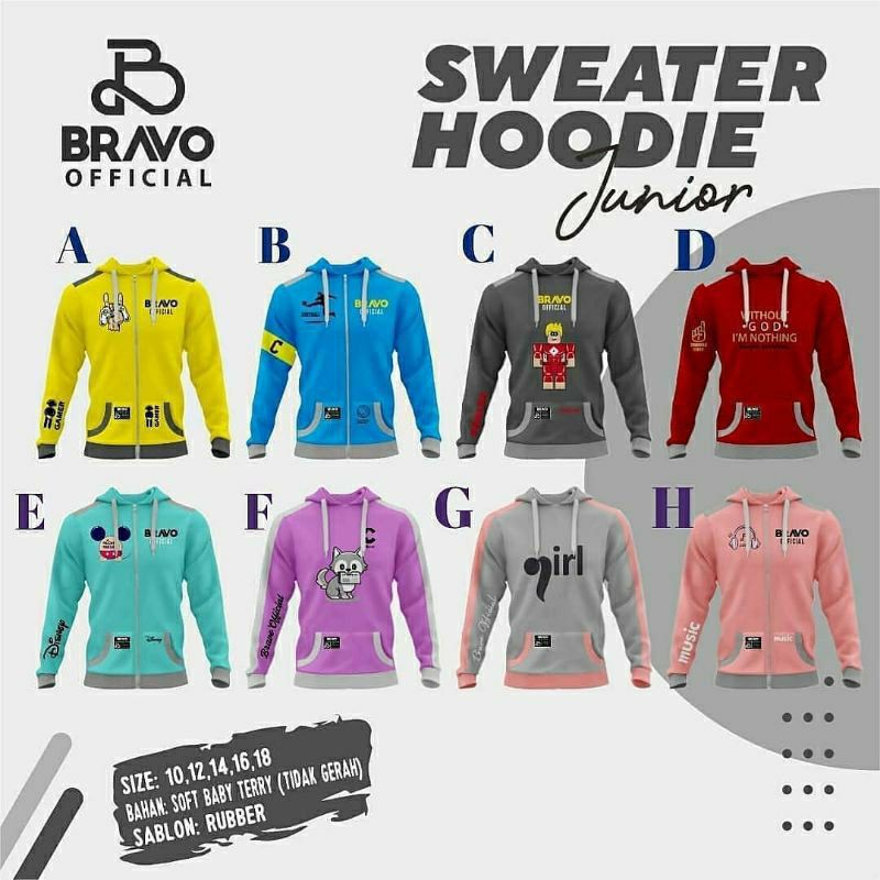 (COD)SWEATER TEENAGER BRAVO KIDS||SWEATER HOODIE JUNIOR BRAVO KIDS size 10-18