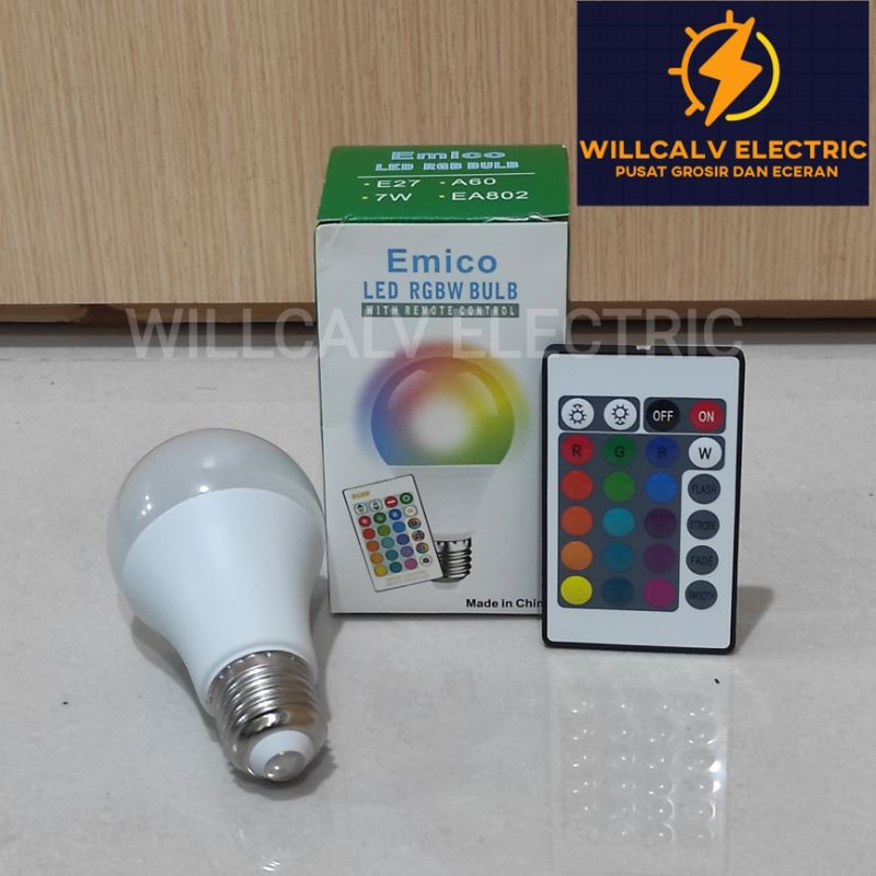 LAMPU LED BULB EMICO RGB 7W 7 WATT PLUS REMOTE