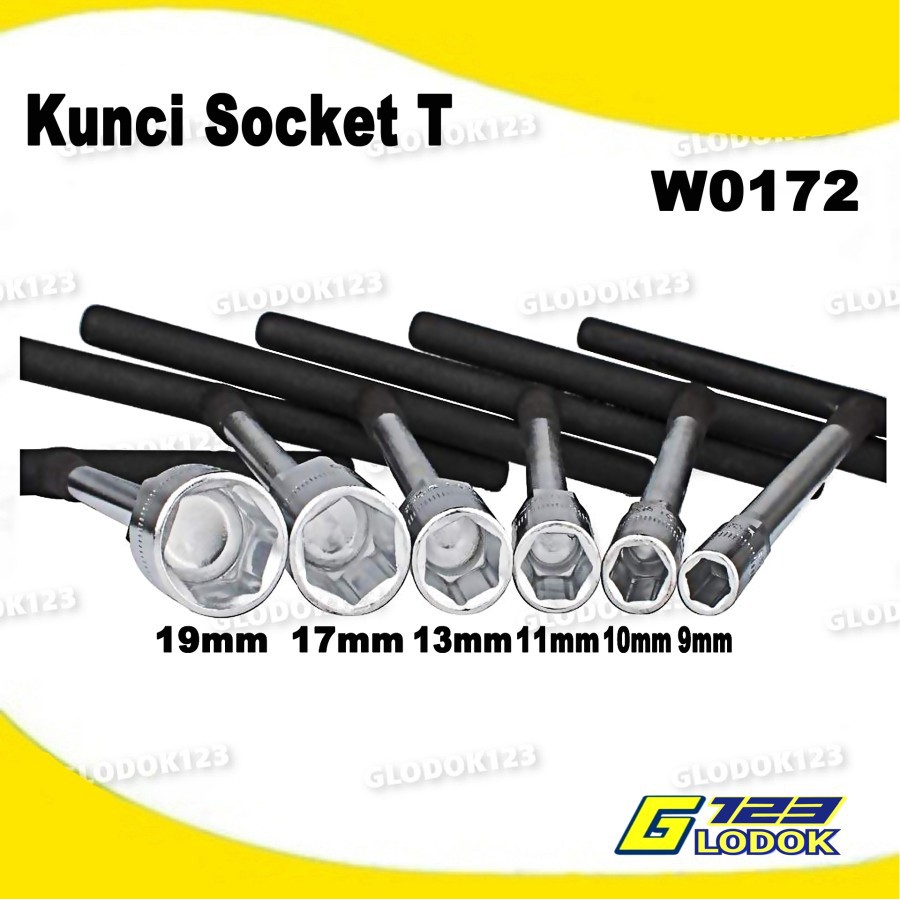 Kunci Soket T / Socket T 9mm, 10mm, 11mm, 12mm, 13mm, 14mm, 17mm, 19mm W0172