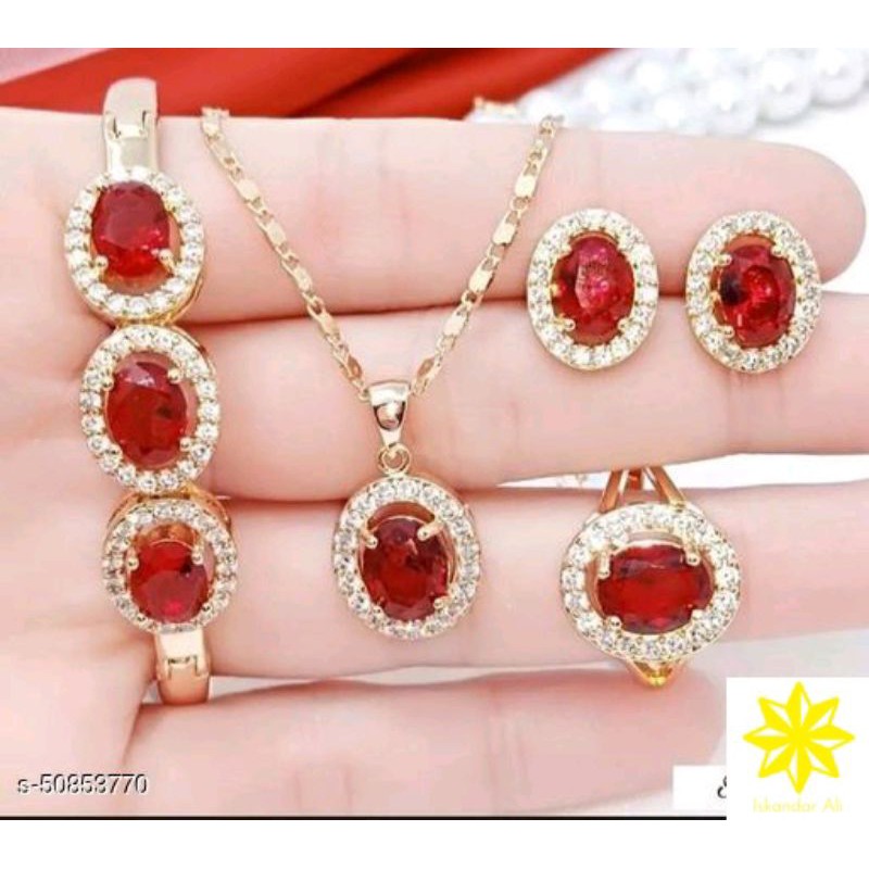 Set perhiasan Titanium permata merah ANTI KARAT