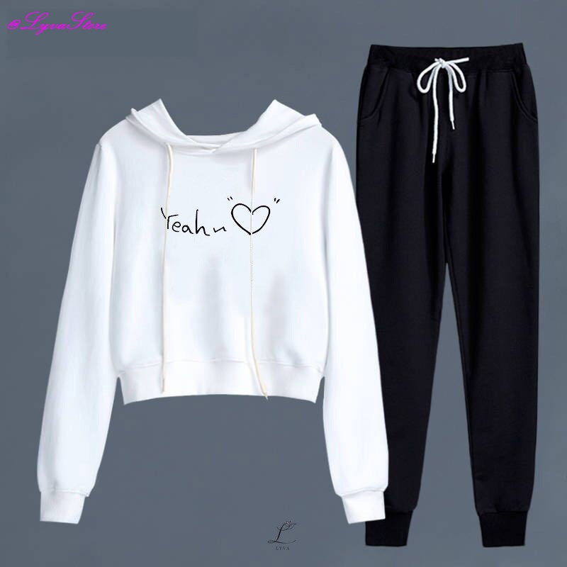 Set Outwear Sweater Jaket Hoodie Wanita dan Celana Training LV052