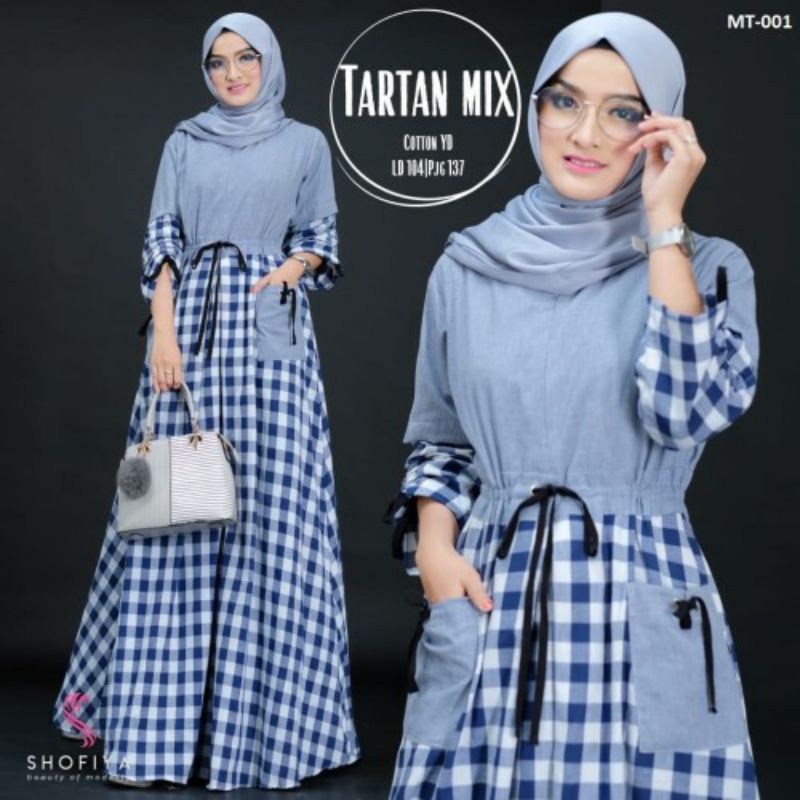 GAMIS SYARI MOTIF TARTAN MIX MAXI DRESS BAJU GAMIS WANITA