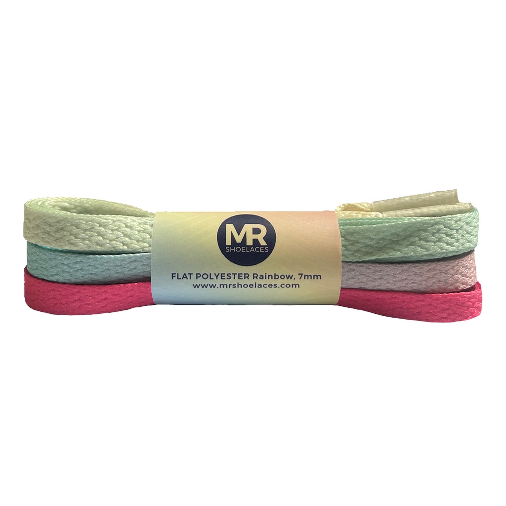 MR Shoelaces FP28 Rainbow (Pelangi) + Aglet Tali Sepatu Pipih Flat 7mm (Warna Warni)